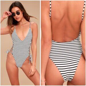 Blue Life | Black and White Stripe Lace Up One Piece Swimsuit | Size Small